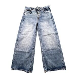 ZARA Women's Wide Leg Jeans EUR 42 US 11 High Rise Button Fly Blue Denim